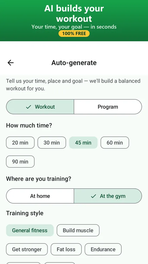 AI workout generator